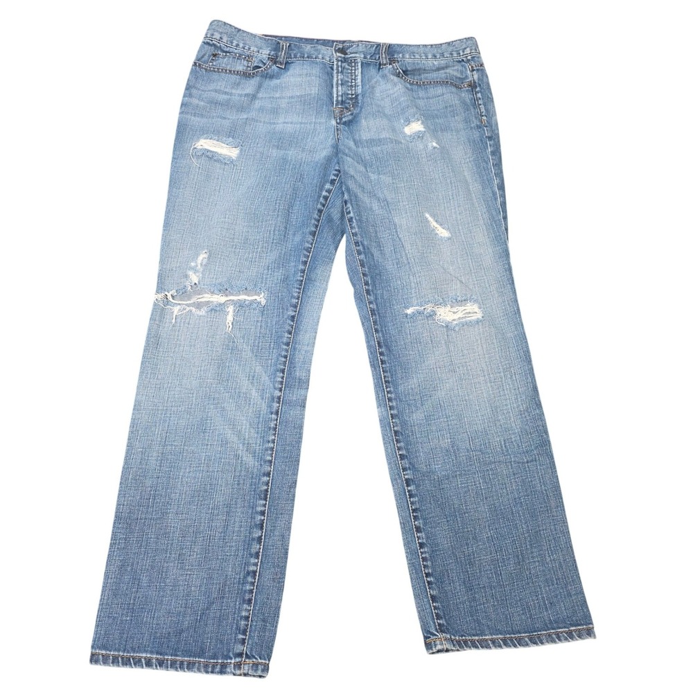 LOFT Boyfriend Jeans Women's Size 14 Light Wash Distressed Ripped Cotton Denim‎